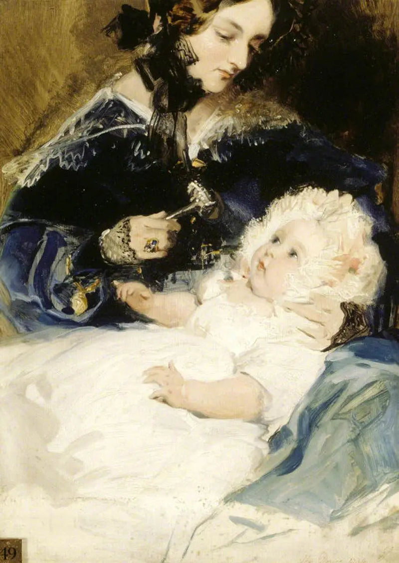 Леди Луиза Джейн Рассел, герцогиня Аберкорн (1812-1905) со своей дочерью Леди Харриет Джорджиана Луиза Гамильтон, позднее графиня Личфилд (1834-1913) - Эдвин Генри Ландсир