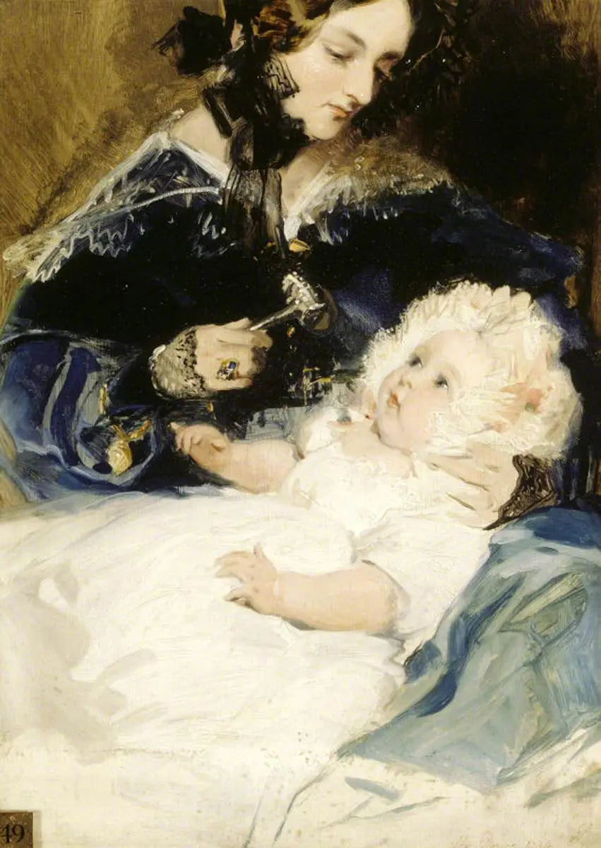 Леди Луиза Джейн Рассел, герцогиня Аберкорн (1812-1905) со своей дочерью Леди Харриет Джорджиана Луиза Гамильтон, позднее графиня Личфилд (1834-1913) - Эдвин Генри Ландсир