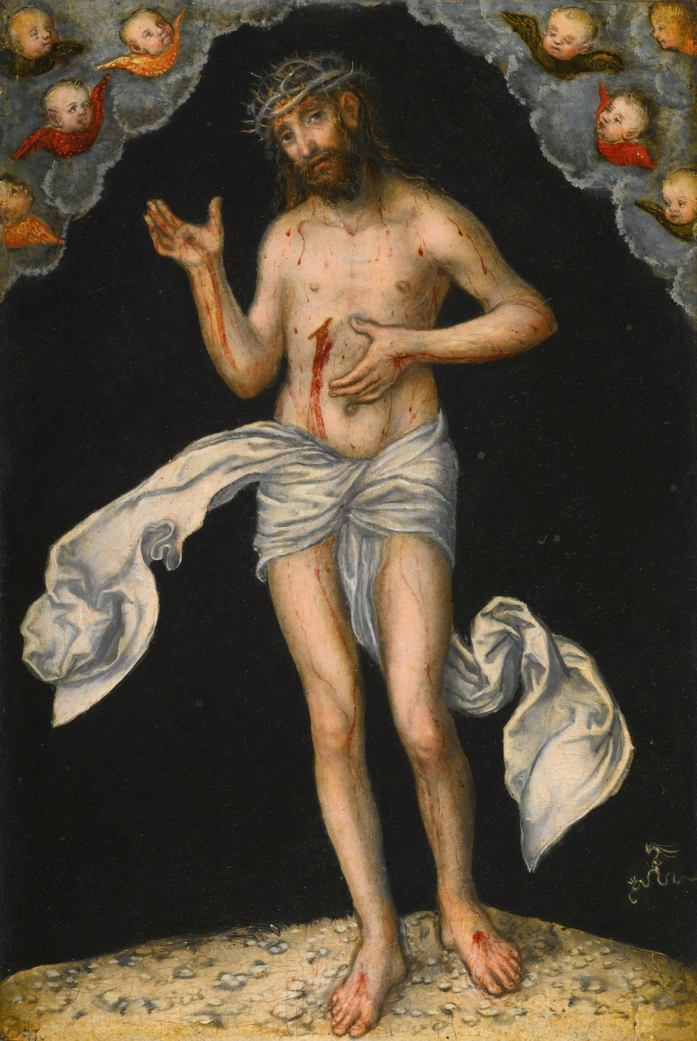 Le Christ en homme de douleur montrant ses blessures - Lucas Cranach the Elder image 1 tableau peint à l’huile sur toile