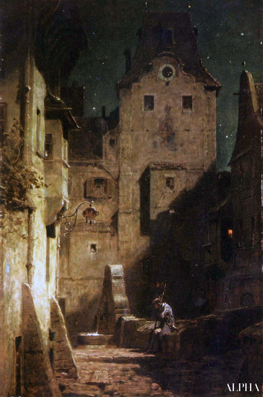 Le Veilleur de nuit endormi - Carl Spitzweg - Reproductions de tableaux et peintures haut de gamme