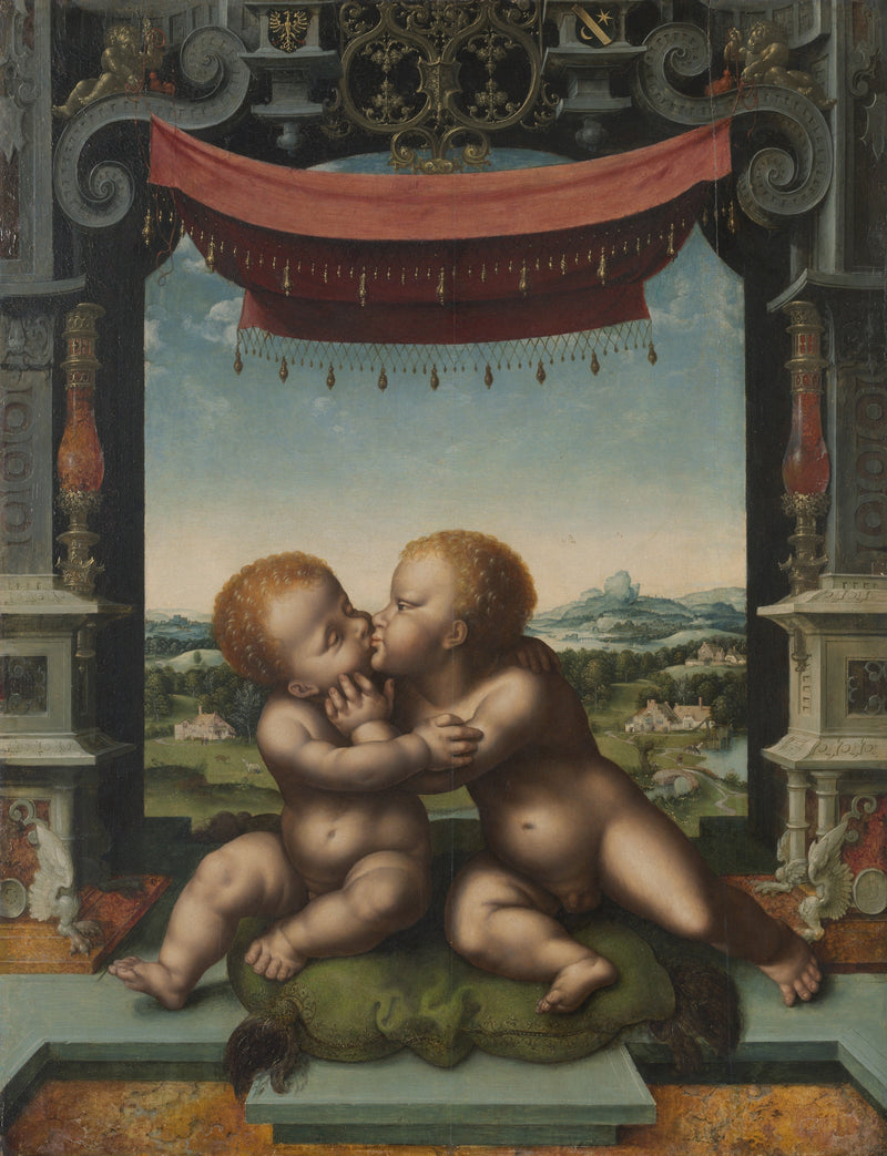 Младенец Иисус и святой Иоанн Креститель обнимаются - Joos van Cleve