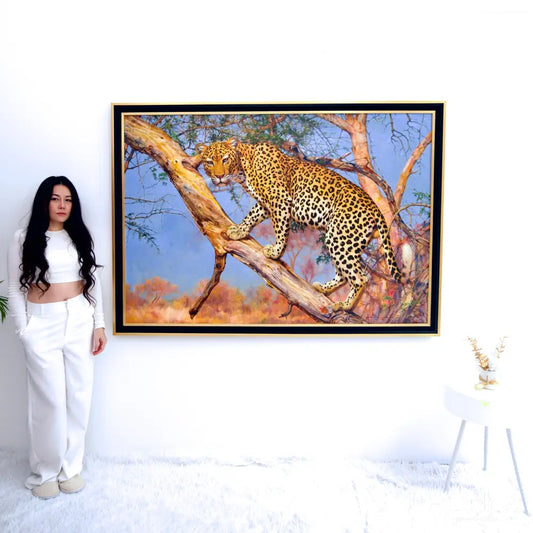 Leopard in a Tree – Somchai | 150 x 100 cm Reproductions de tableaux à la peinture à l’huile