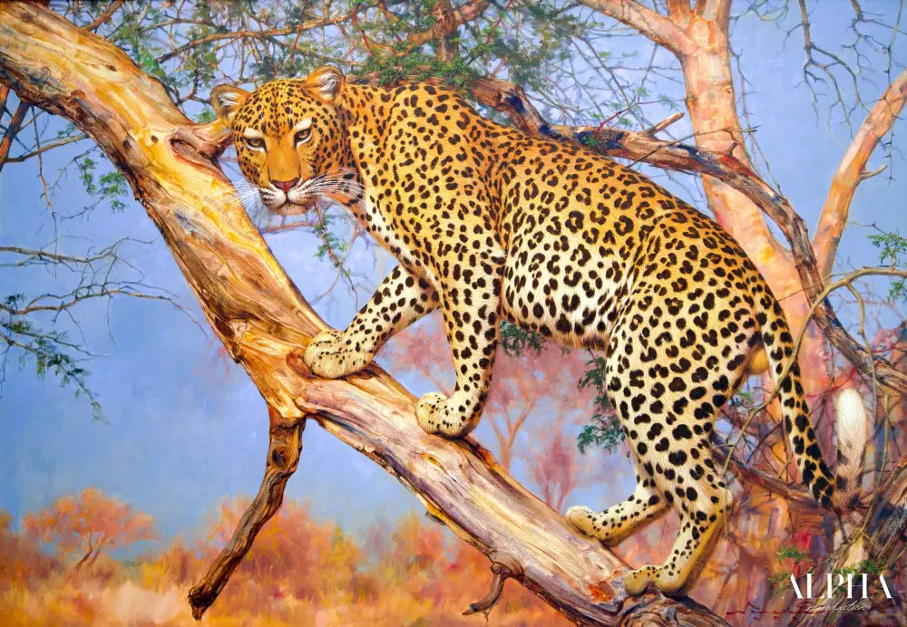 Leopard in a Tree – Somchai | 150 x 100 cm Reproductions de tableaux à la peinture à l’huile