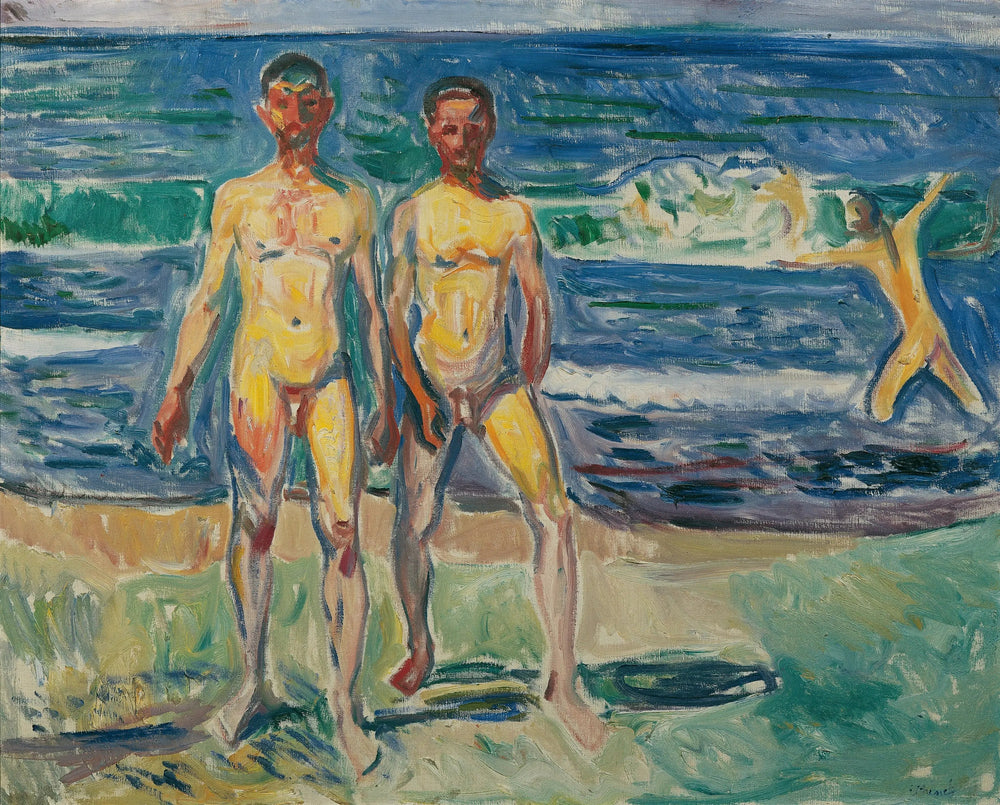 Les hommes se baignant - Edvard Munch image 1 copie peinte à la main à l’huile