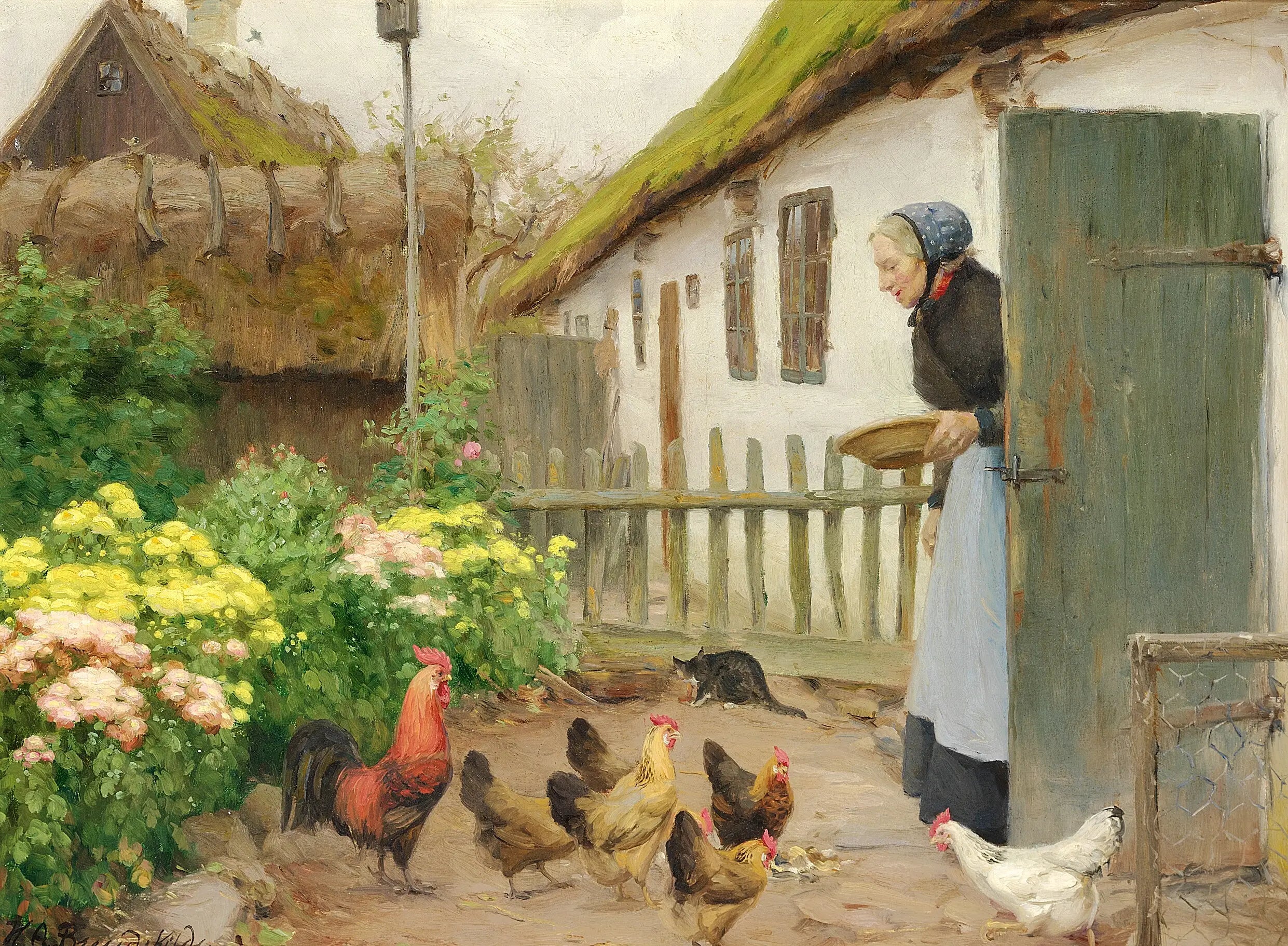 Les poules sont nourries. - H. A. Brendekilde - Alpha Reproduction