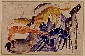 Les quatre chiens de compagnie du prince Jusuff - Franz Marc image 1 reproduction de peinture à l’huile
