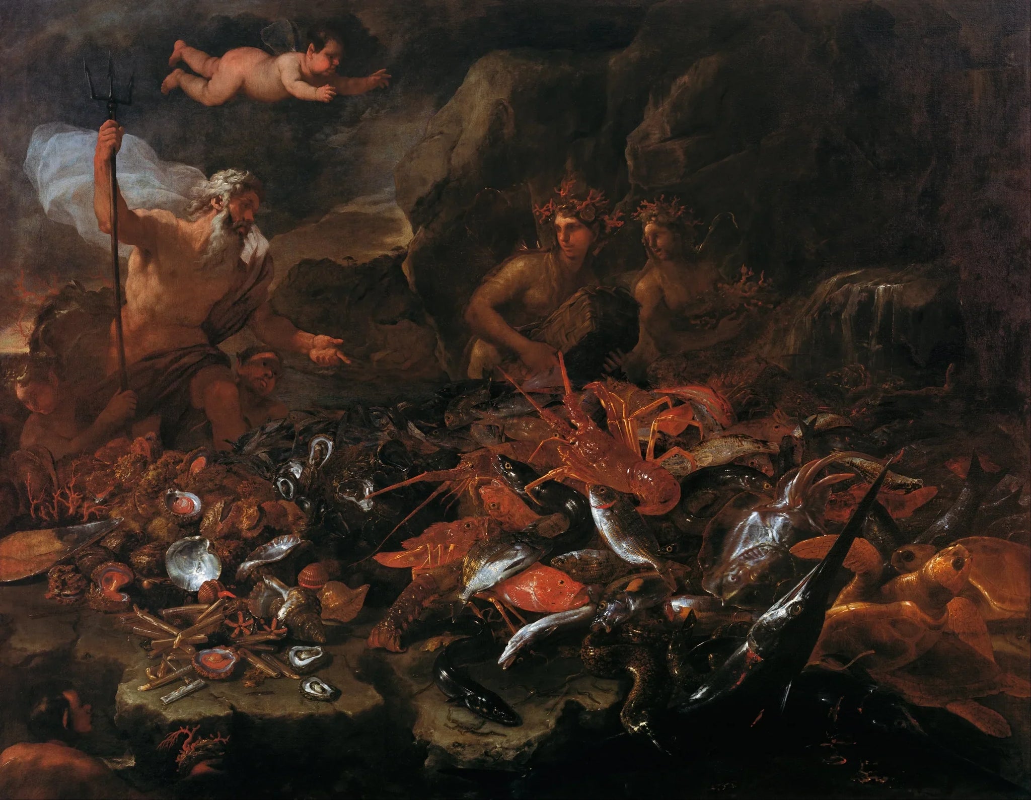 Les richesses de la mer avec Neptune, des tritons et deux néréides - Luca Giordano image 1 copie peinte à la main à l’huile