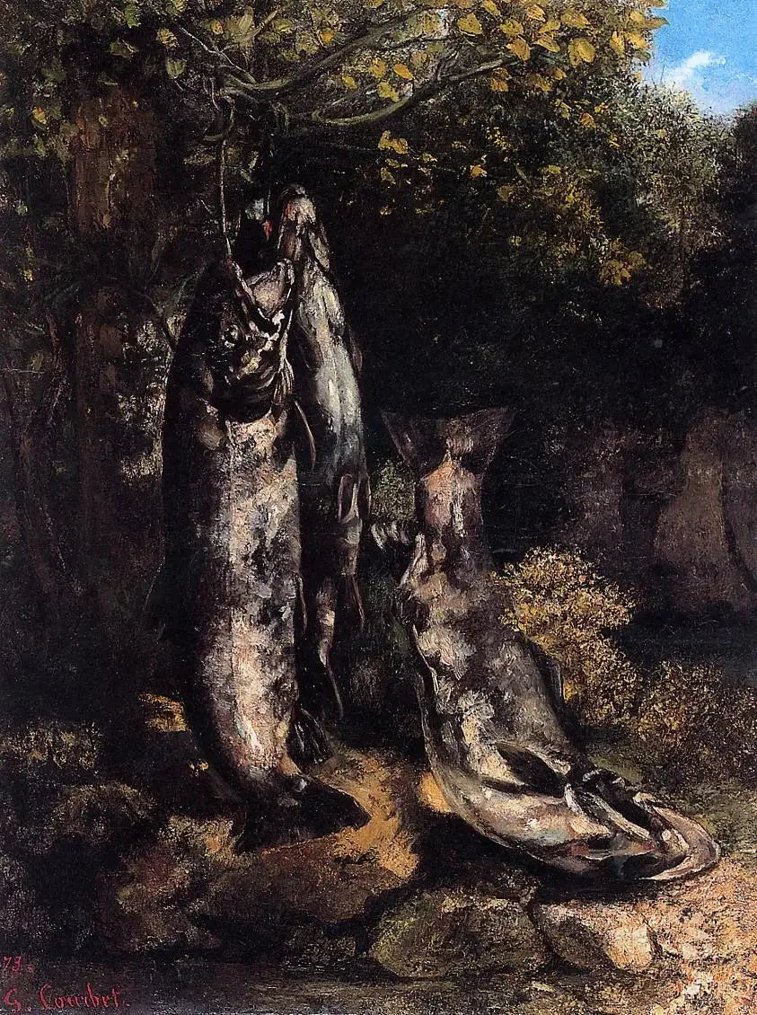 Les trois truites de la Loue - Gustave Courbet image 1 tableau peint à l’huile sur toile