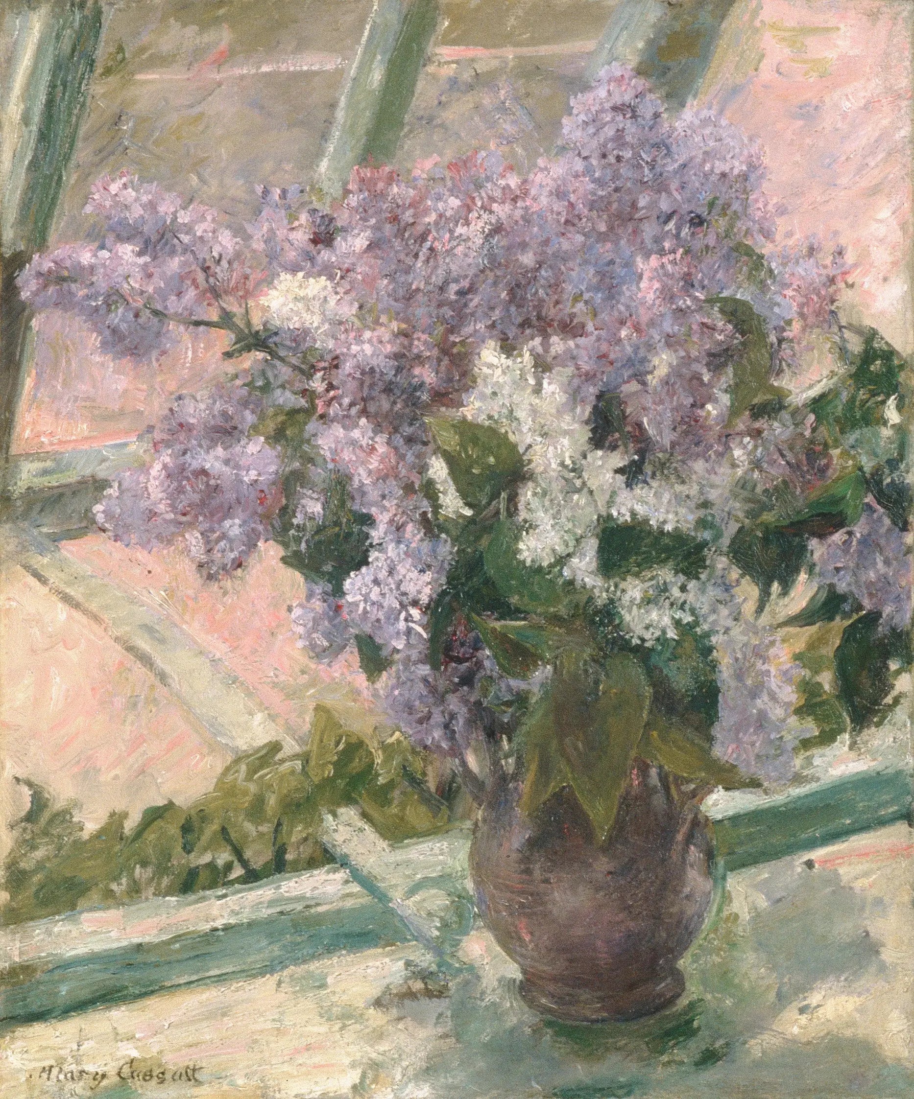 Lilas à une fenêtre - Mary Cassatt image 1 reproduction artisanale de tableau