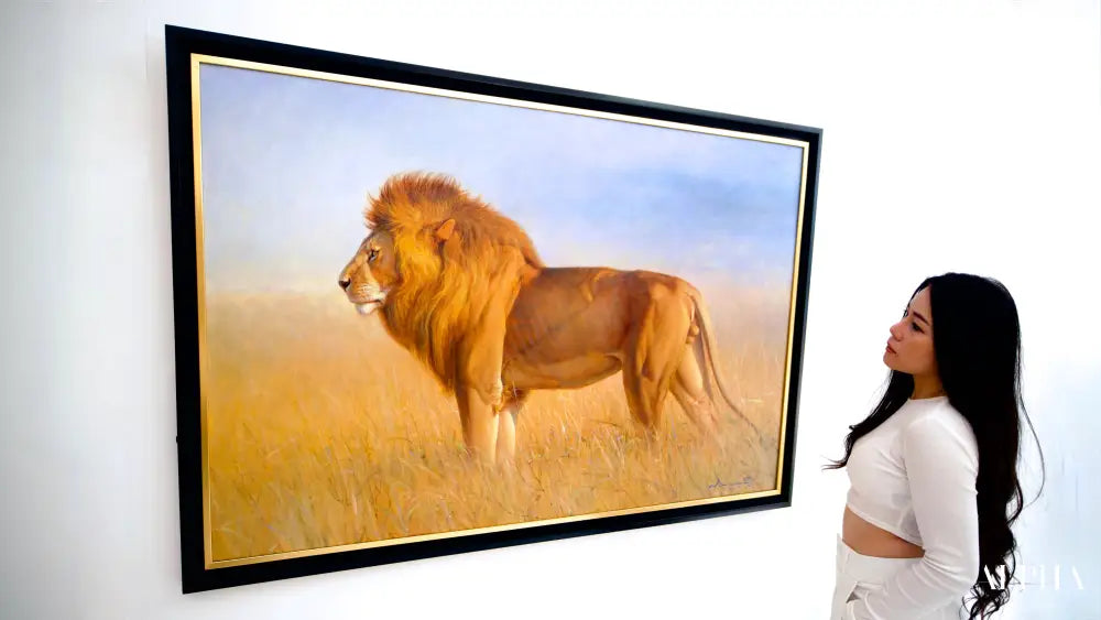 Lion in the Savannah – Somchai | 150 x 100 cm Reproductions de tableaux à la peinture à l’huile