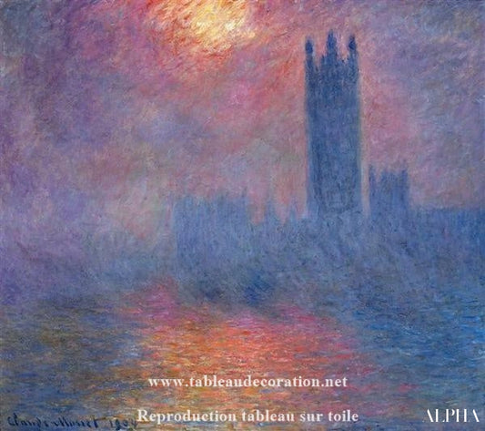 Londres, le Parlement. Trouée de soleil dans le brouillard - Tableau Monet - Reproductions de tableaux et peintures haut de gamme