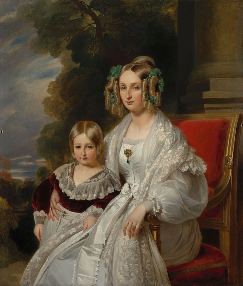Луиза, королева бельгийцев с Леопольдом, герцогом Брабантским, будущим Леопольдом II, королём бельгийцев - Франц Ксавер Винтерхальтер