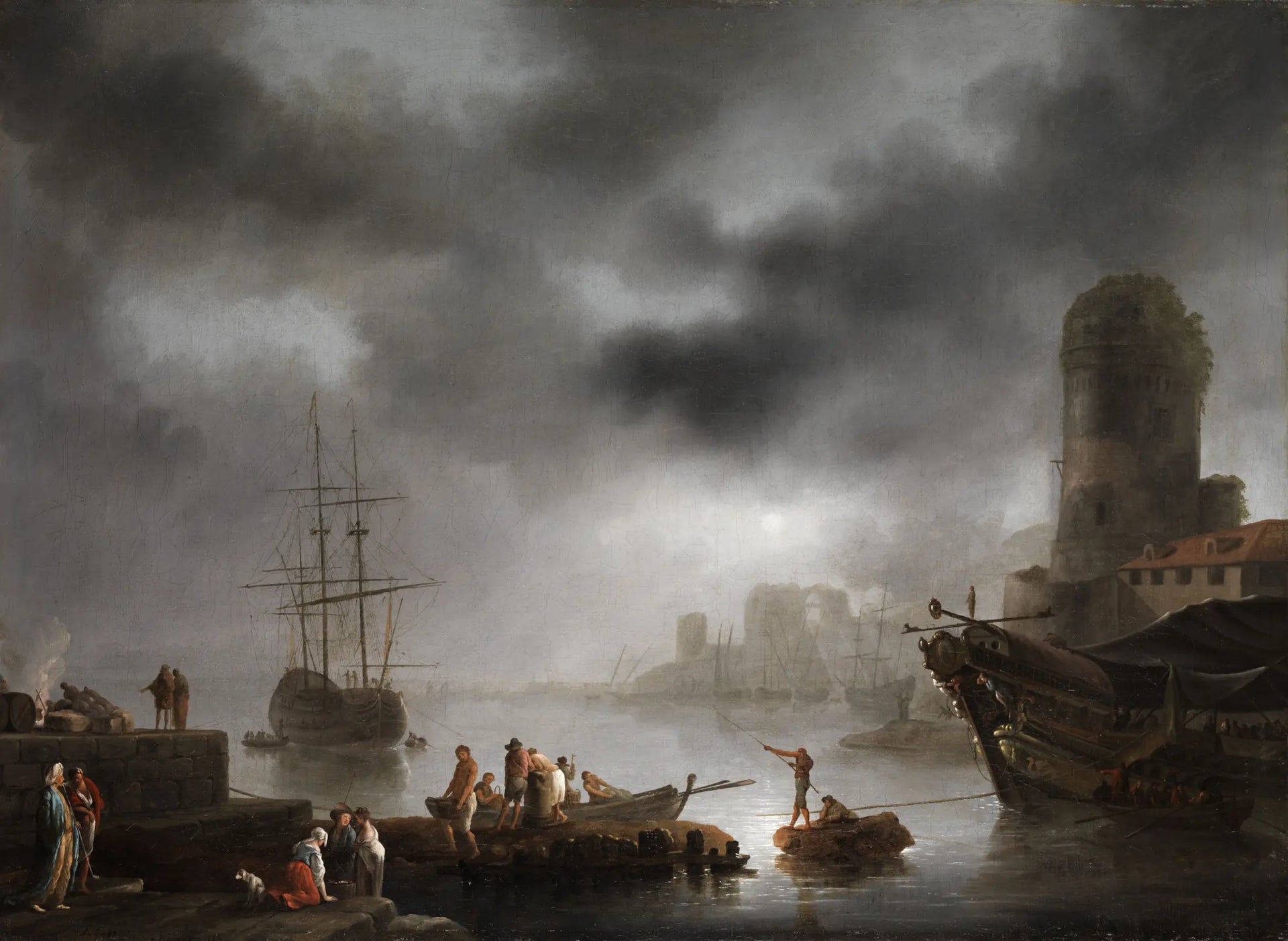 Paysage portuaire au clair de lune de Georg Ludwig Eckhardt (1770 - 1794)
