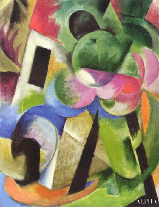 Maison avec des arbres - Franz Marc - Reproductions de tableaux et peintures haut de gamme