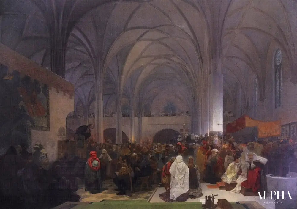 Maître Jan Hus prêchant à la chapelle de Bethléem - Mucha - Reproductions de tableaux et peintures haut de gamme