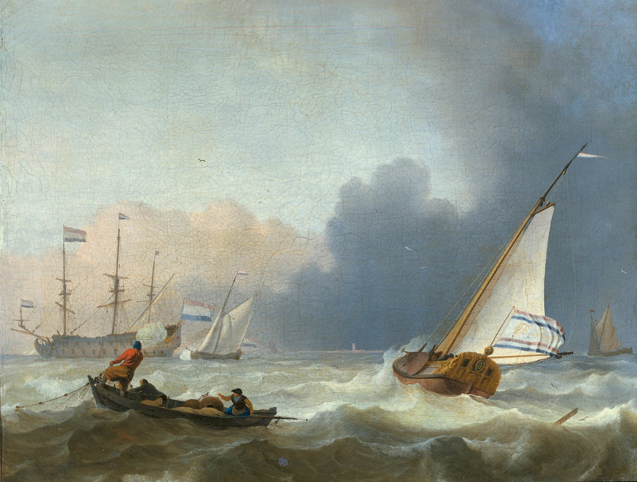 Mer turbulente avec yacht hollandais à la voile. - Ludolf Bakhuizen