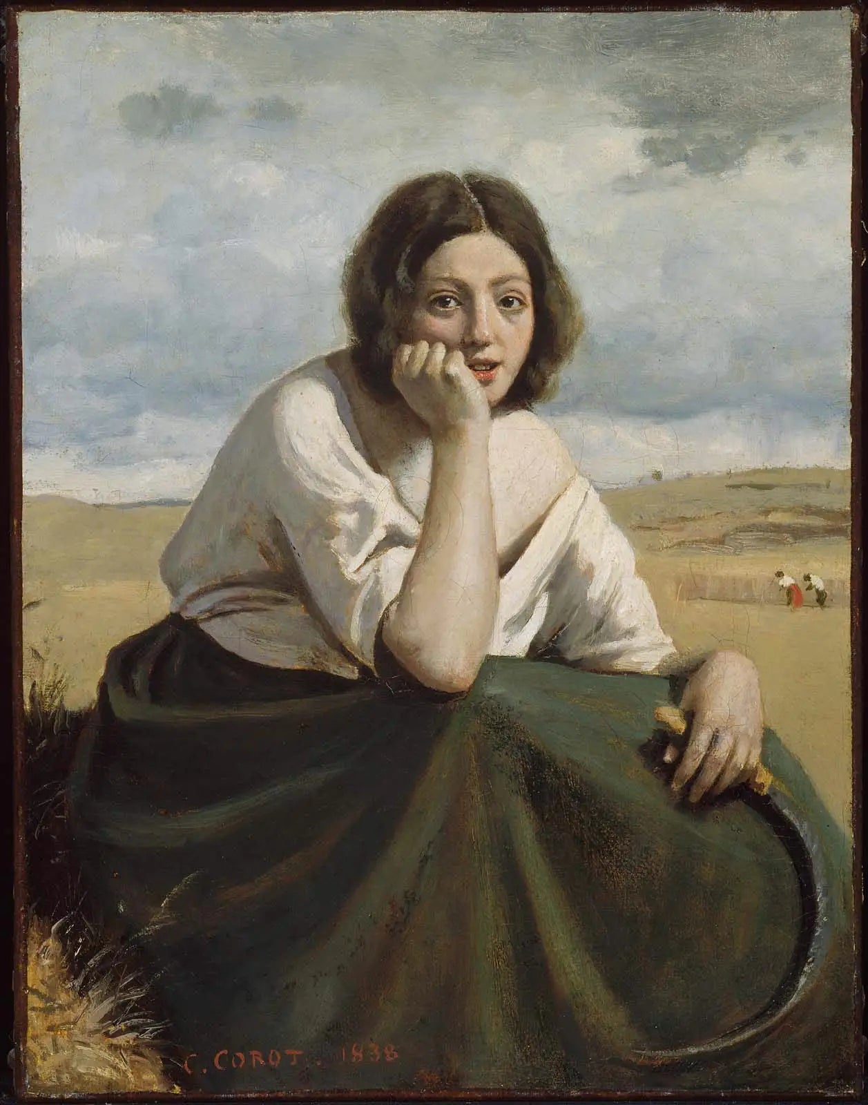 Moissonneuse tenant sa faucille la tête appuyée sur la main - Jean-Baptiste Camille Corot - Alpha Reproduction