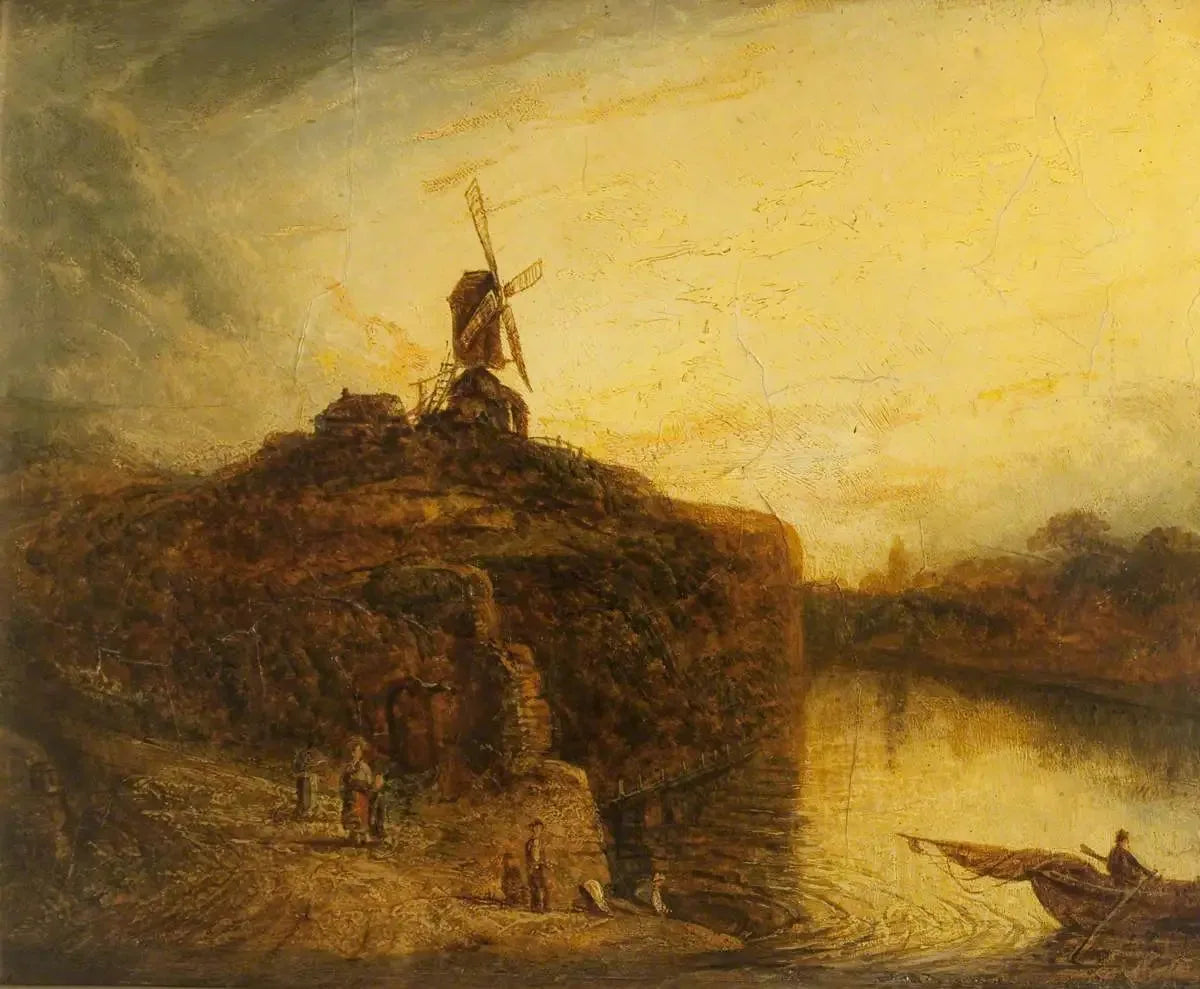 Moulin à vent au-dessus d'une rivière - Rembrandt image 1 copie de tableau peinte à la main
