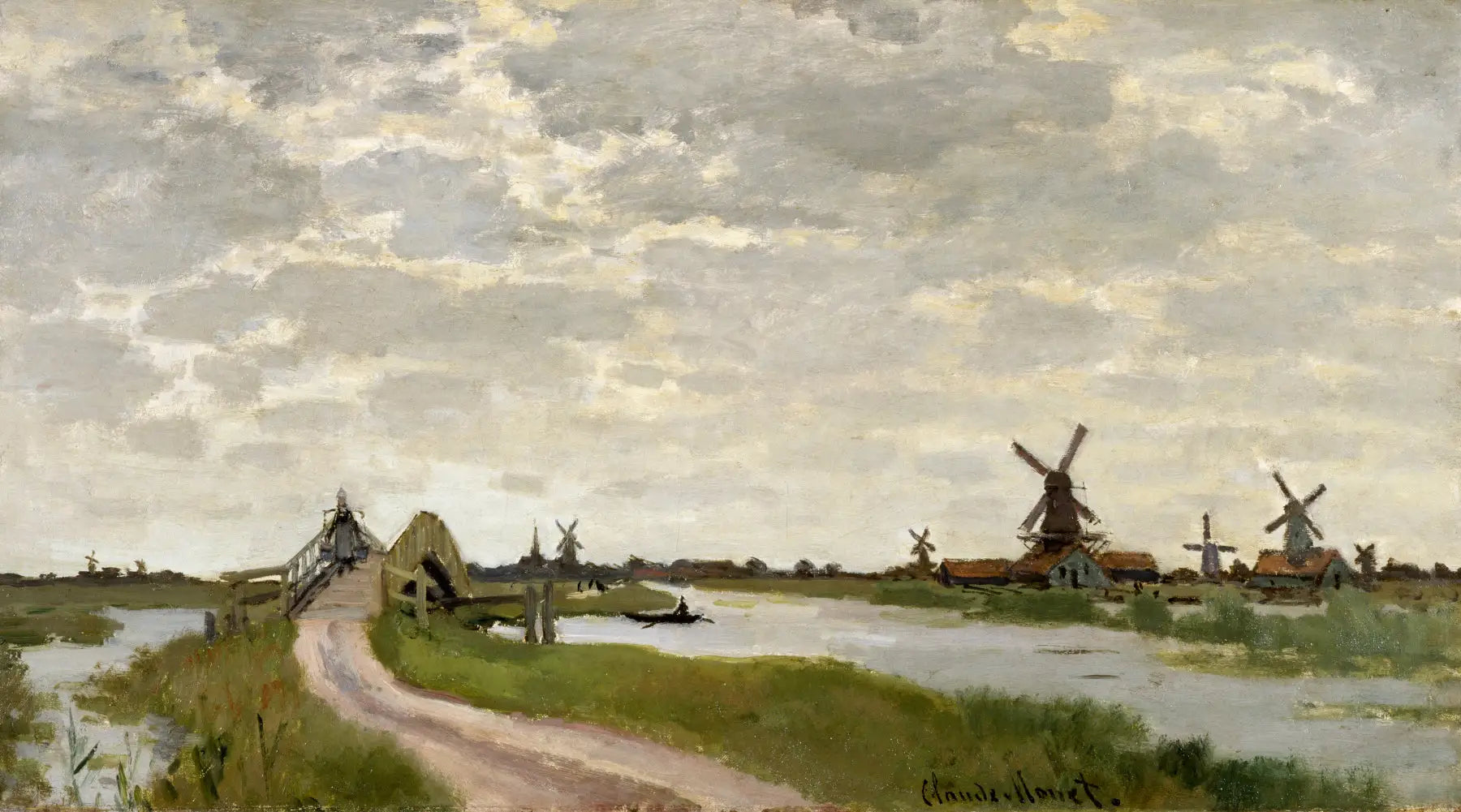 Reproduction du tableau « Moulins à vent près de Zaandam - Claude Monet » par Alpha Reproduction en peinture à l’huile