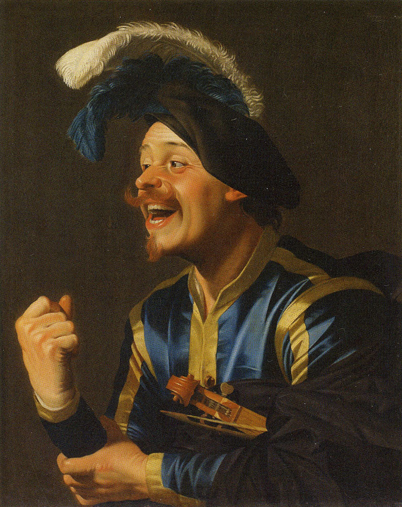 Весёлый музыкант с скрипкой под мышкой - Gerrit van Honthorst