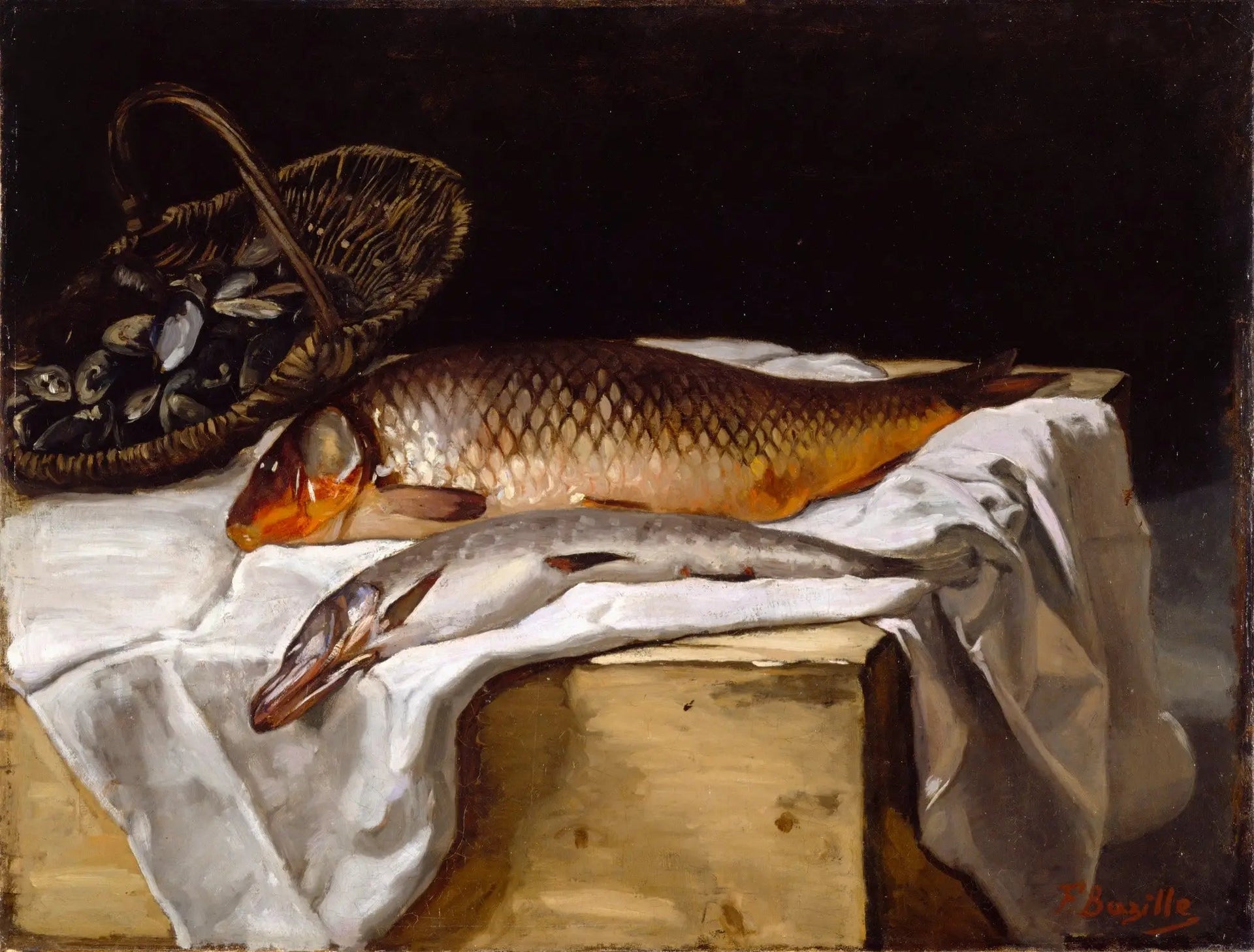 Nature morte avec du poisson - Frédéric Bazille image 1 copie peinte à la main à l’huile