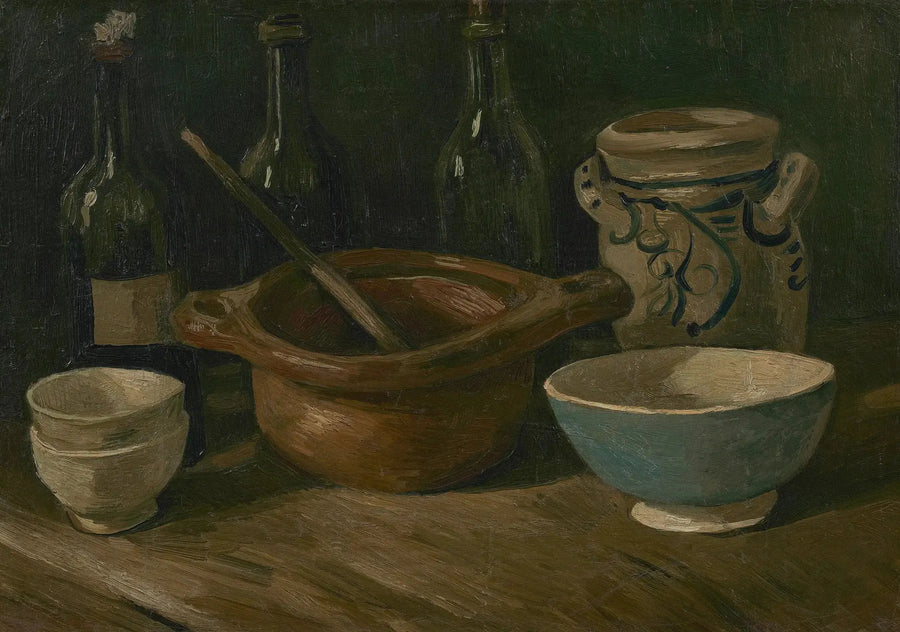 Натюрморт с фаянсом и бутылками - Vincent van Gogh