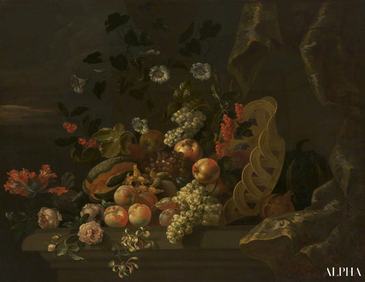 Nature morte avec un panier de fruits et de fleurs - Tobias Stranover - Reproductions de tableaux et peintures haut de gamme