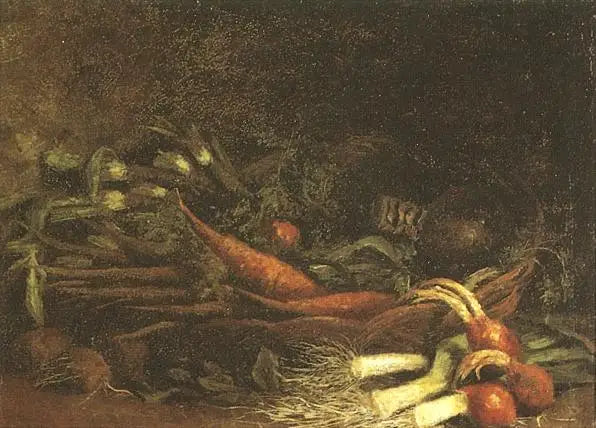 Reproduction du tableau « Nature morte avec un panier de légumes - Vincent van Gogh » par Alpha Reproduction en peinture à l’huile