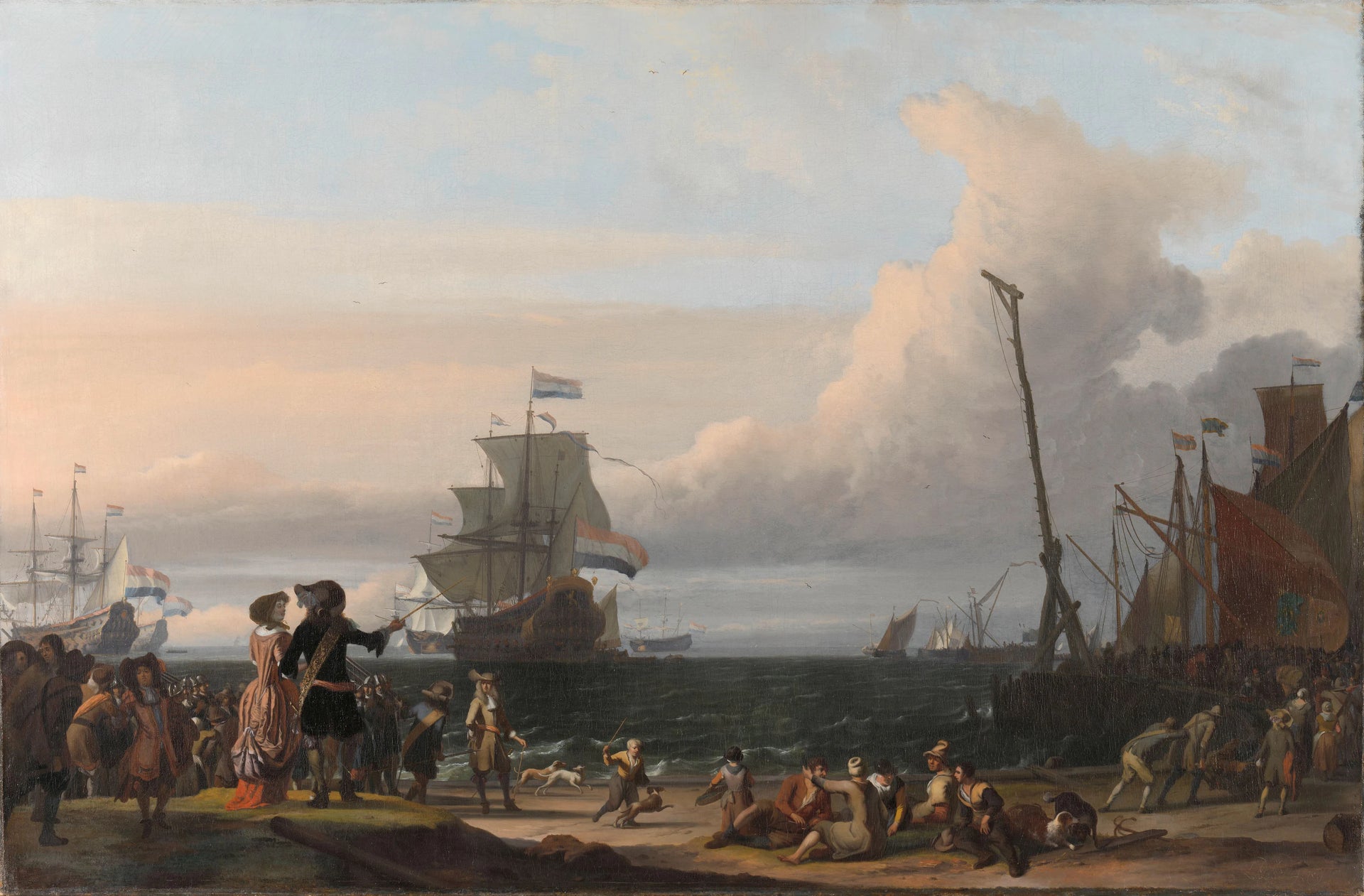 Navires hollandais sur la rade de Texel ; au milieu le « Lion d'Or », le vaisseau amiral de Cornelis Tromp - Ludolf Bakhuizen