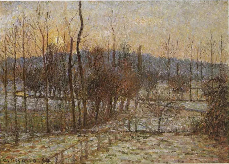 Снег, закат солнца, Эрагни - Камиль Писсарро