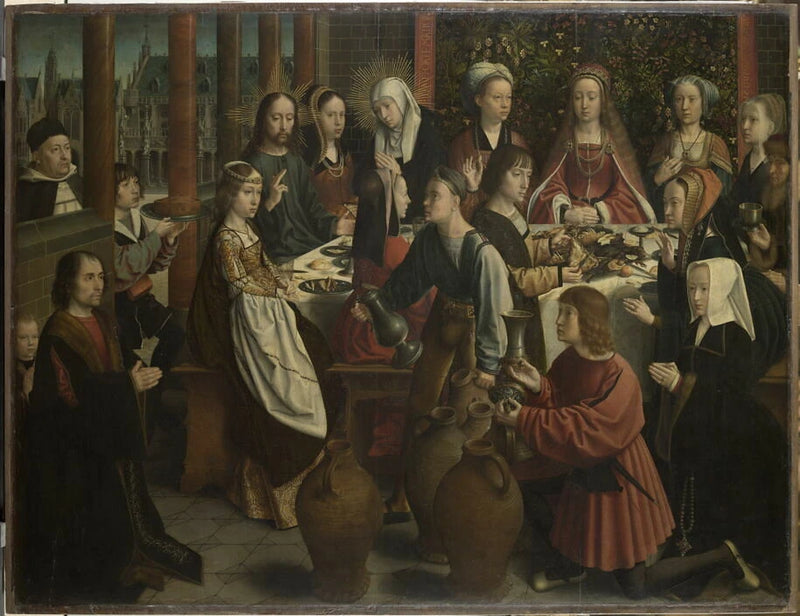 Les noces de Cana, avec Jean de Sedano, son fils et son épouse - Gérard David
