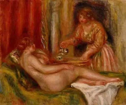 Ню в позе лежа и слуга, подающий чай - Пьер-Огюст Ренуар