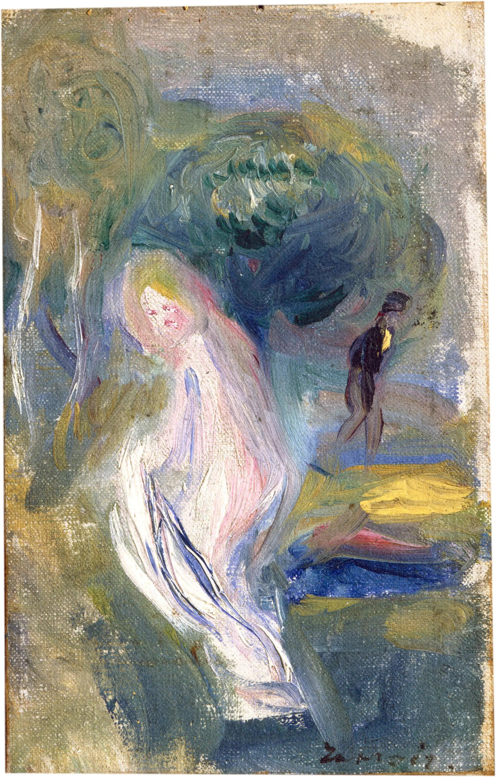 Reproduction du tableau « Nu avec personnage en arrière-plan - Pierre-Auguste Renoir » par Alpha Reproduction en peinture à l’huile
