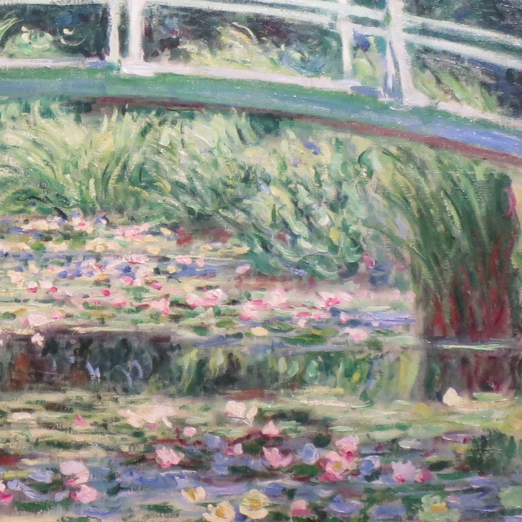 Détail des fleurs roses et des reflets dans Nymphéas blancs W1513 de Claude Monet