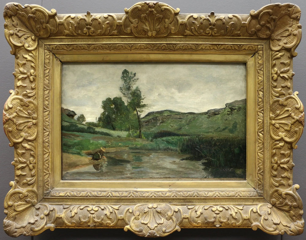 Optevoz. Blanchisseuse au bord de l'eau - Jean-Baptiste Camille Corot image 1 copie de tableau peinte à la main