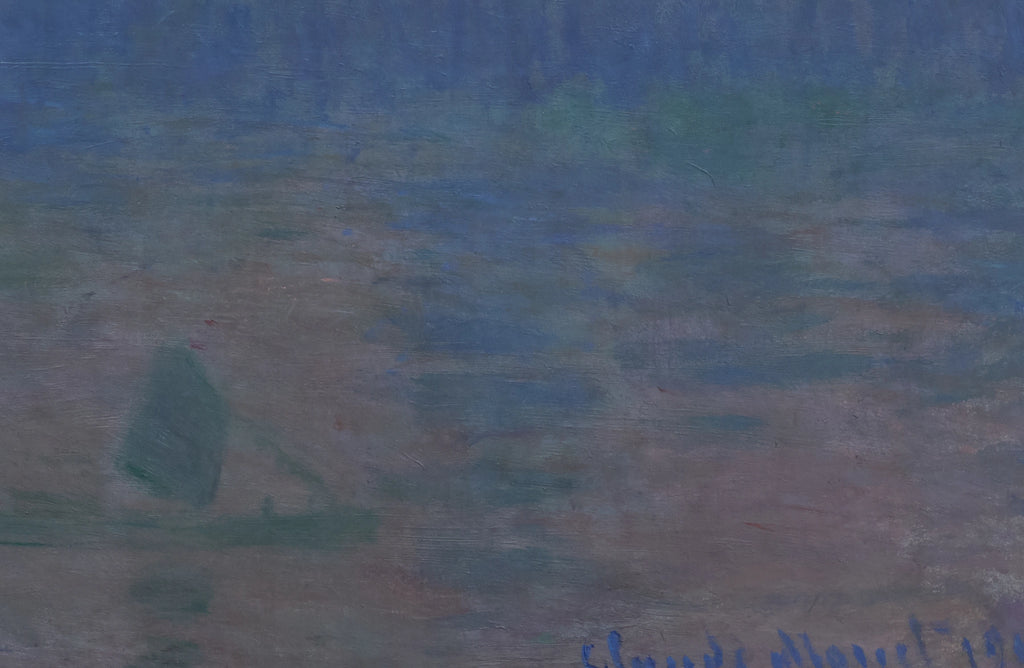 Détail de la barque, de la Tamise et de la signature de Claude Monet
