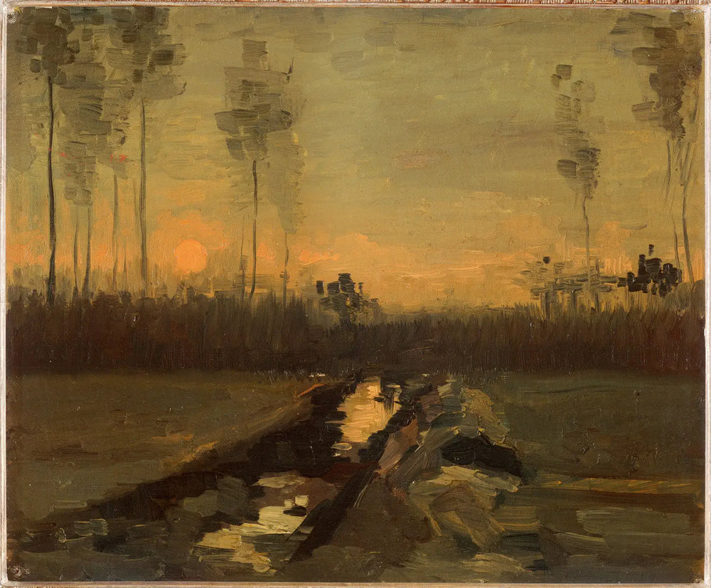 Reproduction du tableau « Paysage au coucher du soleil - Vincent van Gogh » par Alpha Reproduction en peinture à l’huile