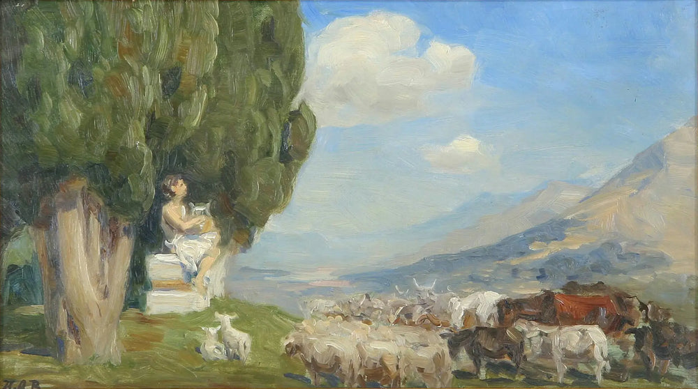 Paysage avec du bétail. - H. A. Brendekilde - Alpha Reproduction