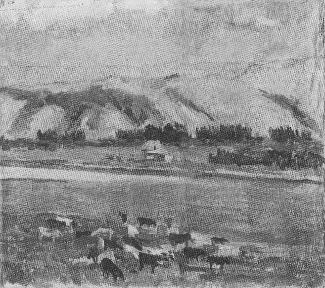 Paysage avec troupeau de vaches et rivière - Kazimir Malevich - Alpha Reproduction