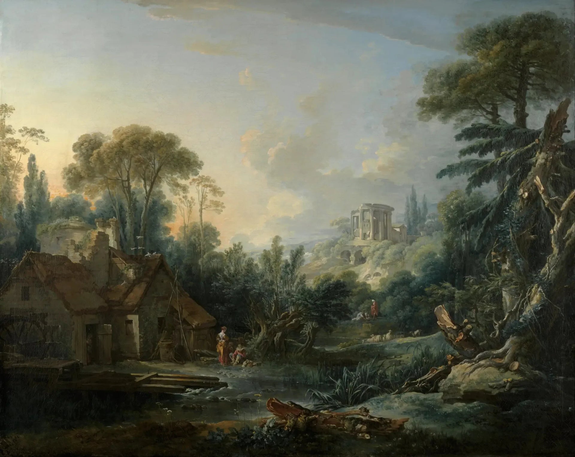 Paysage avec un moulin à eau - François Boucher image 1 tableau peint à l’huile sur toile