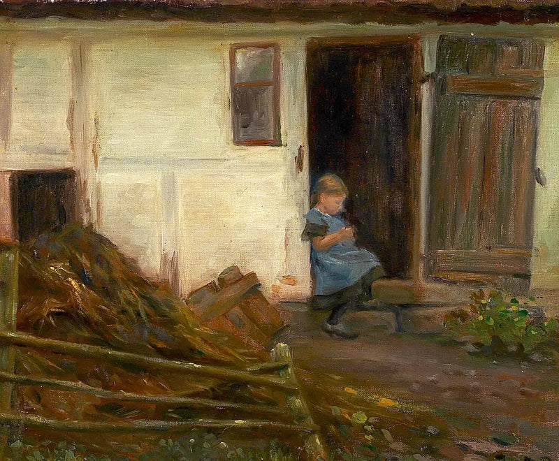 Пейзаж с девушкой в двери. - H. A. Brendekilde