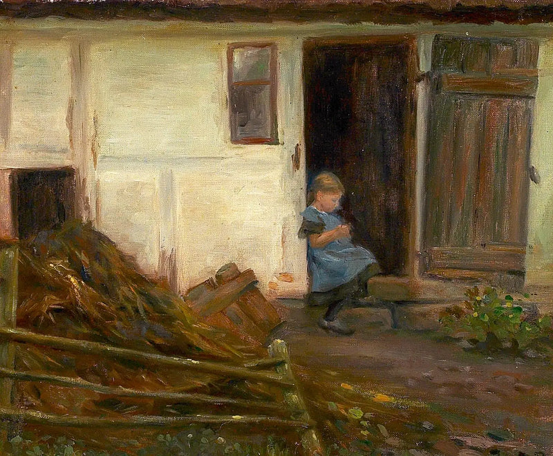 Пейзаж с девушкой в двери. - H. A. Brendekilde