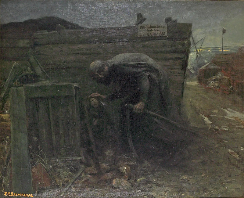 Пейзаж с бедной девушкой ночью. - H. A. Brendekilde