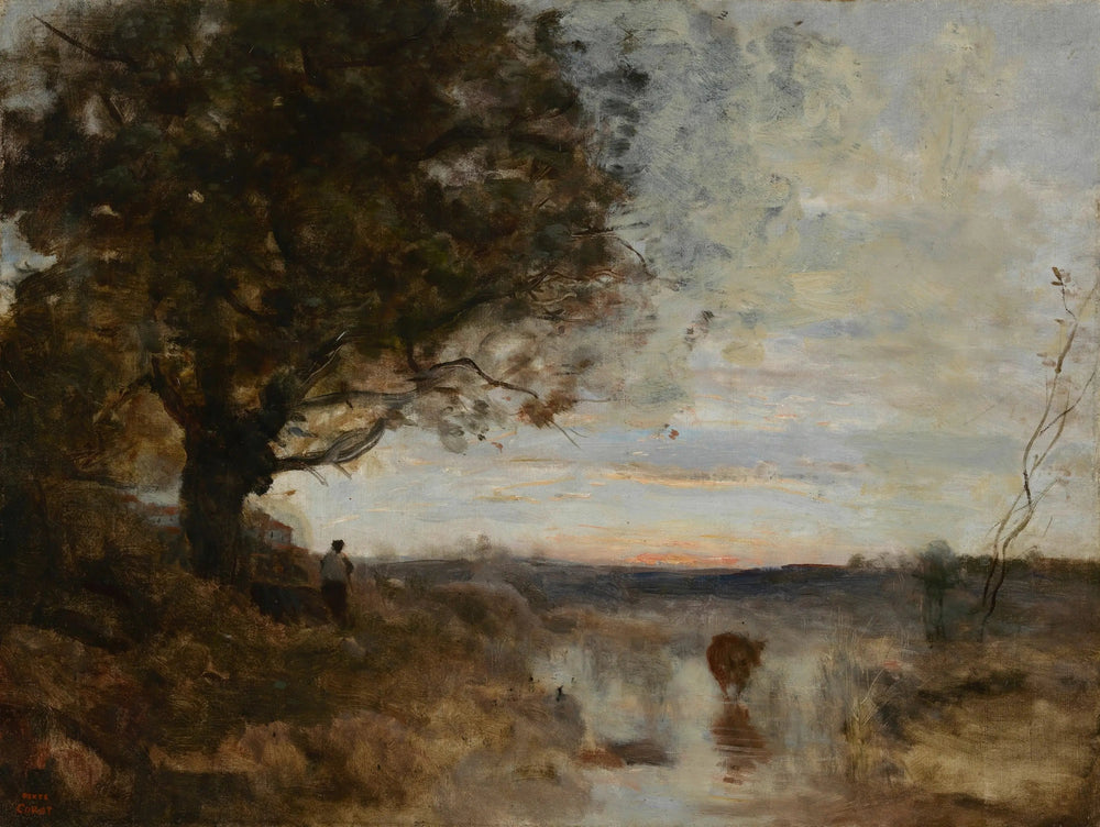 Paysage composé, effet de soleil levant - Jean-Baptiste Camille Corot image 1 copie peinte à la main à l’huile