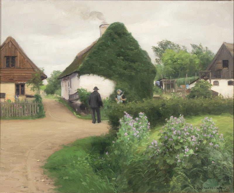 Пейзаж деревни с людьми, беседующими — H. A. Brendekilde