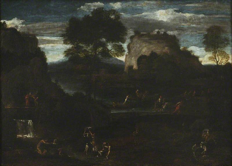 Речной пейзаж с рыбаками и прачками - Domenichino