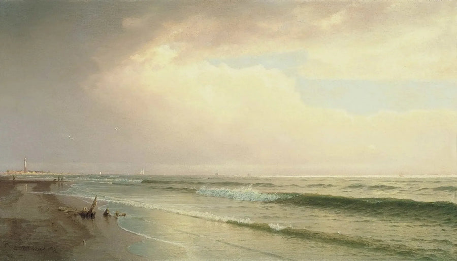 Морской пейзаж с маяком вдали, Atlantic City, Нью-Джерси - Уильям Трост Ричардс