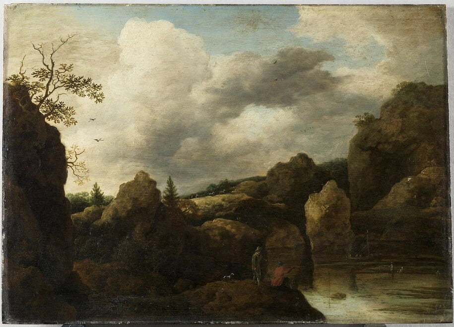 Paysage rocheux avec pêcheurs et chasseurs - Allaert van Everdingen