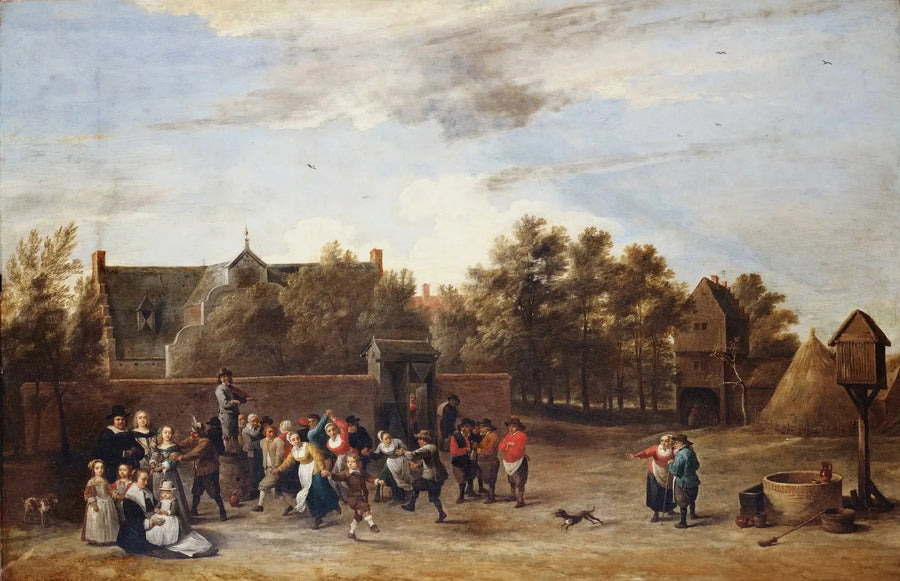 Крестьяне, танцующие перед деревенским домом - Давид Теньер младший