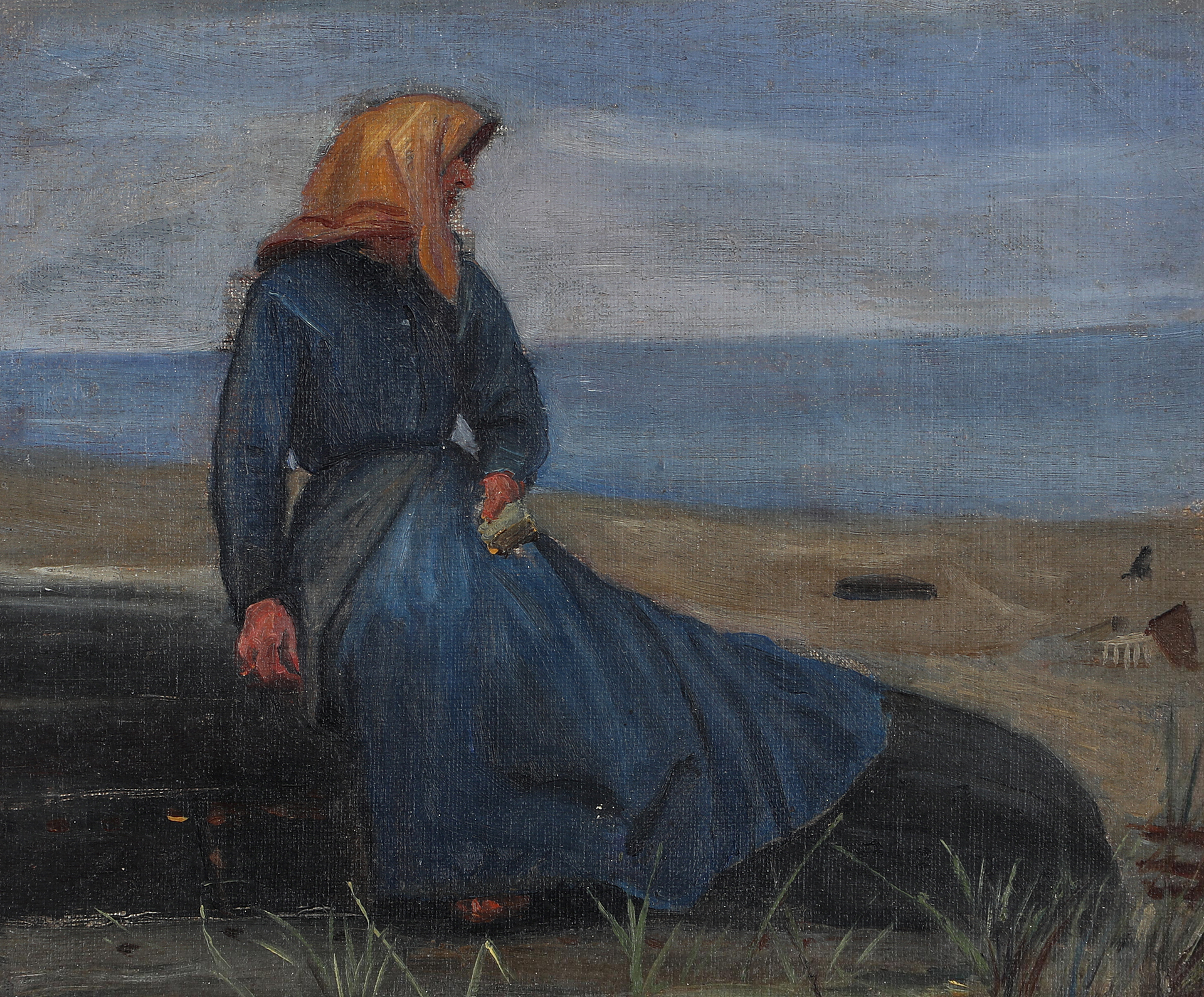 Pêcheuse dans les dunes. - Michael Peter Ancher image 1 copie de tableau peinte à la main